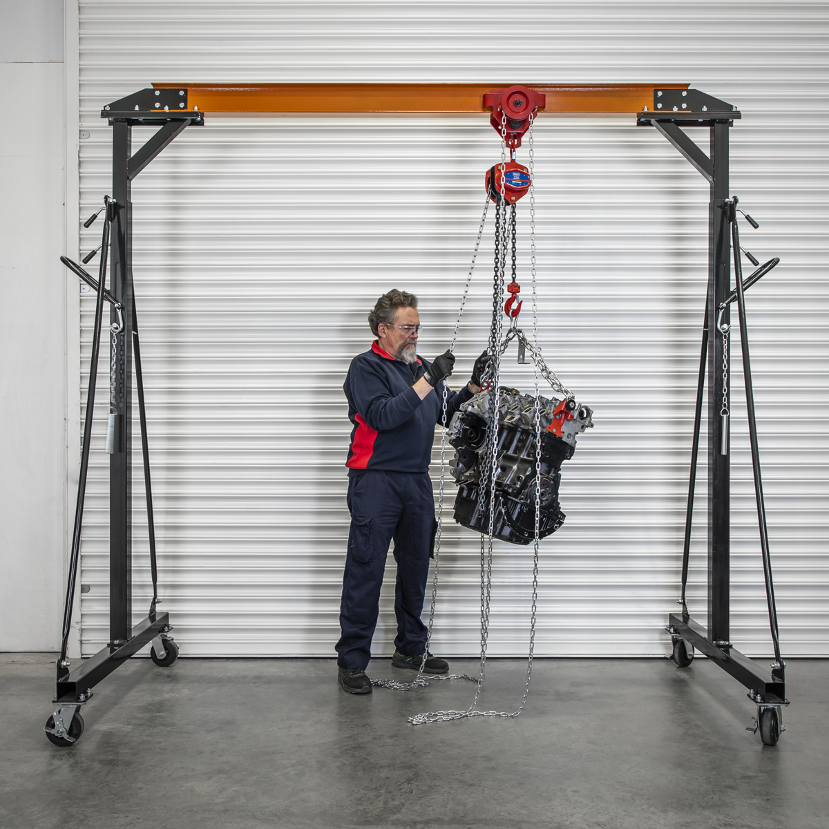 Portable Adjustable Gantry Crane with Geared Trolley Combo 1 Tonne