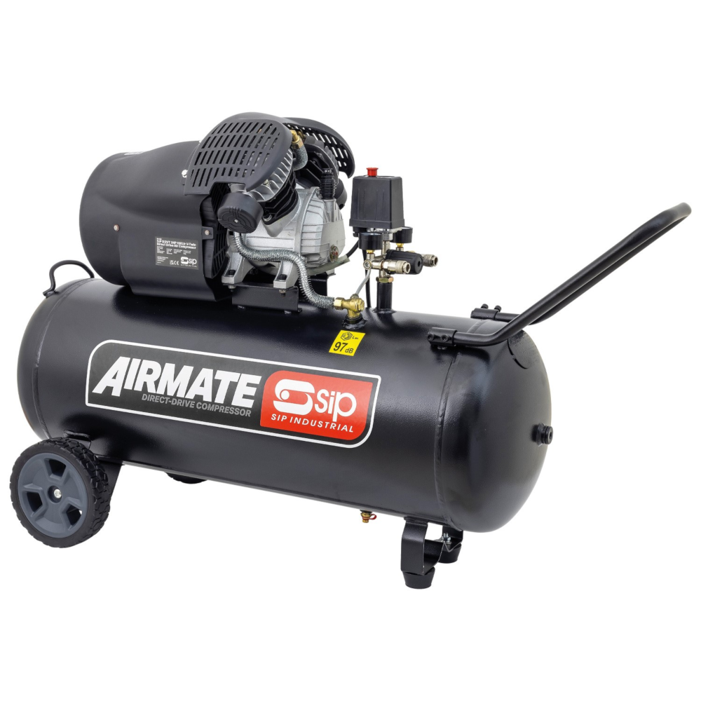 SIP 06455 DDVT Direct Drive V-Twin Air Compressor with Wheels, 100 Litre, 3hp 2.22kW 230V