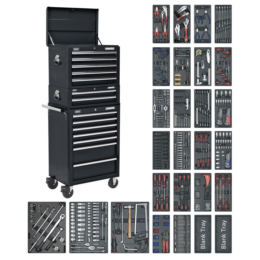 Superline PRO® Tool Chest Combination 14 Drawer with 1179pc Tool Kit - Black