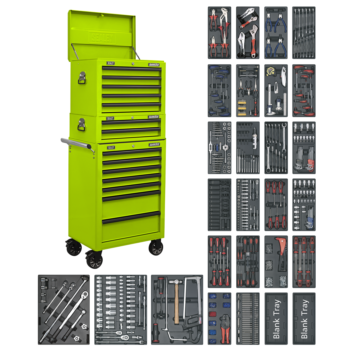 Superline PRO® Tool Chest Combination 14 Drawer with 1179pc Tool Kit - Green