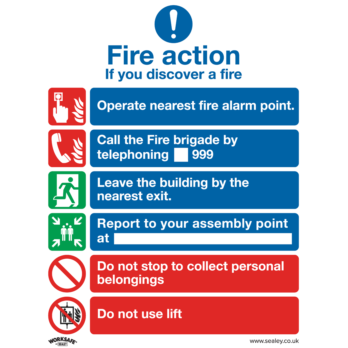Worksafe® Fire Action With Lift Safety Sign, Rigid Plastic -