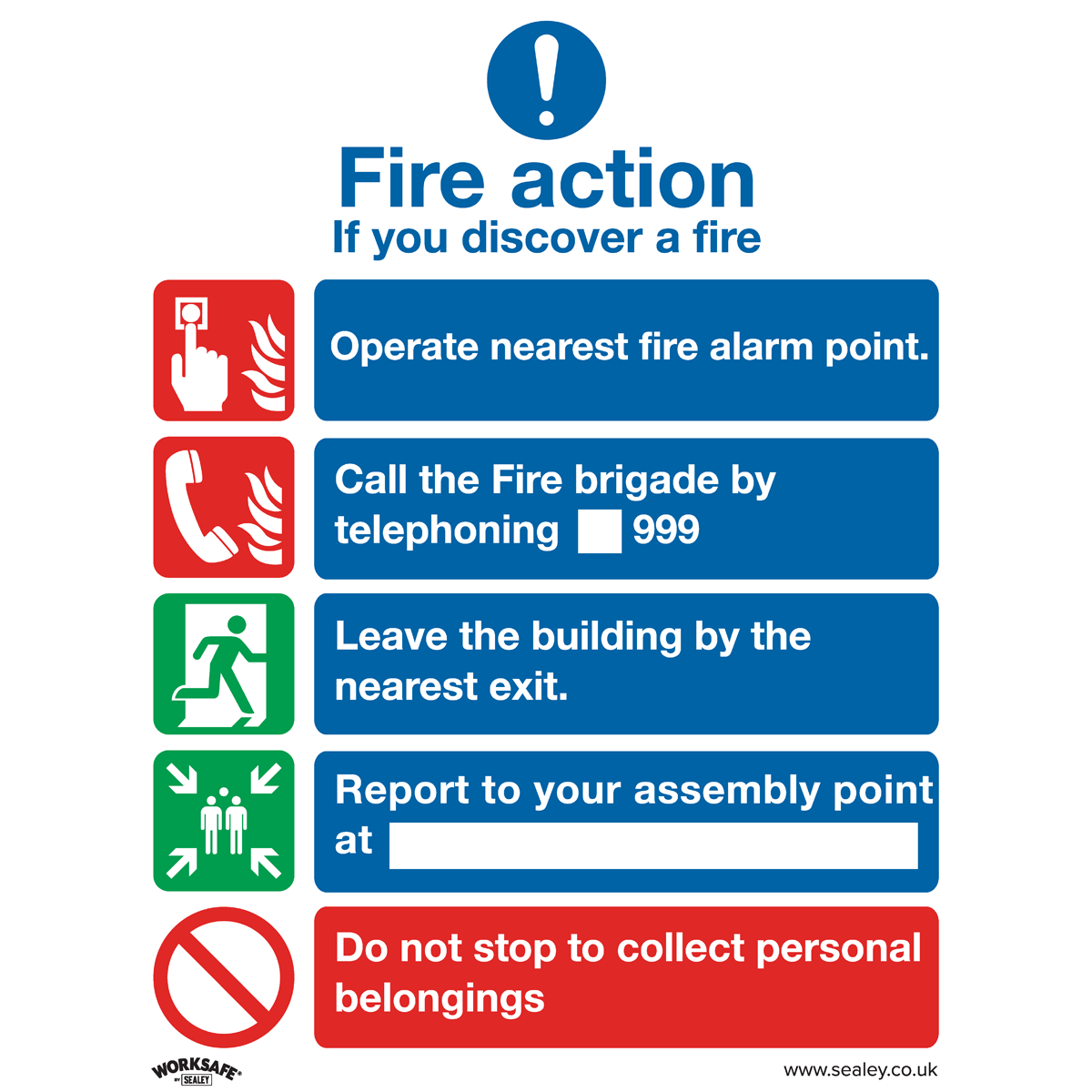 Worksafe® Fire Action Without Lift Safety Sign, Rigid Plasti