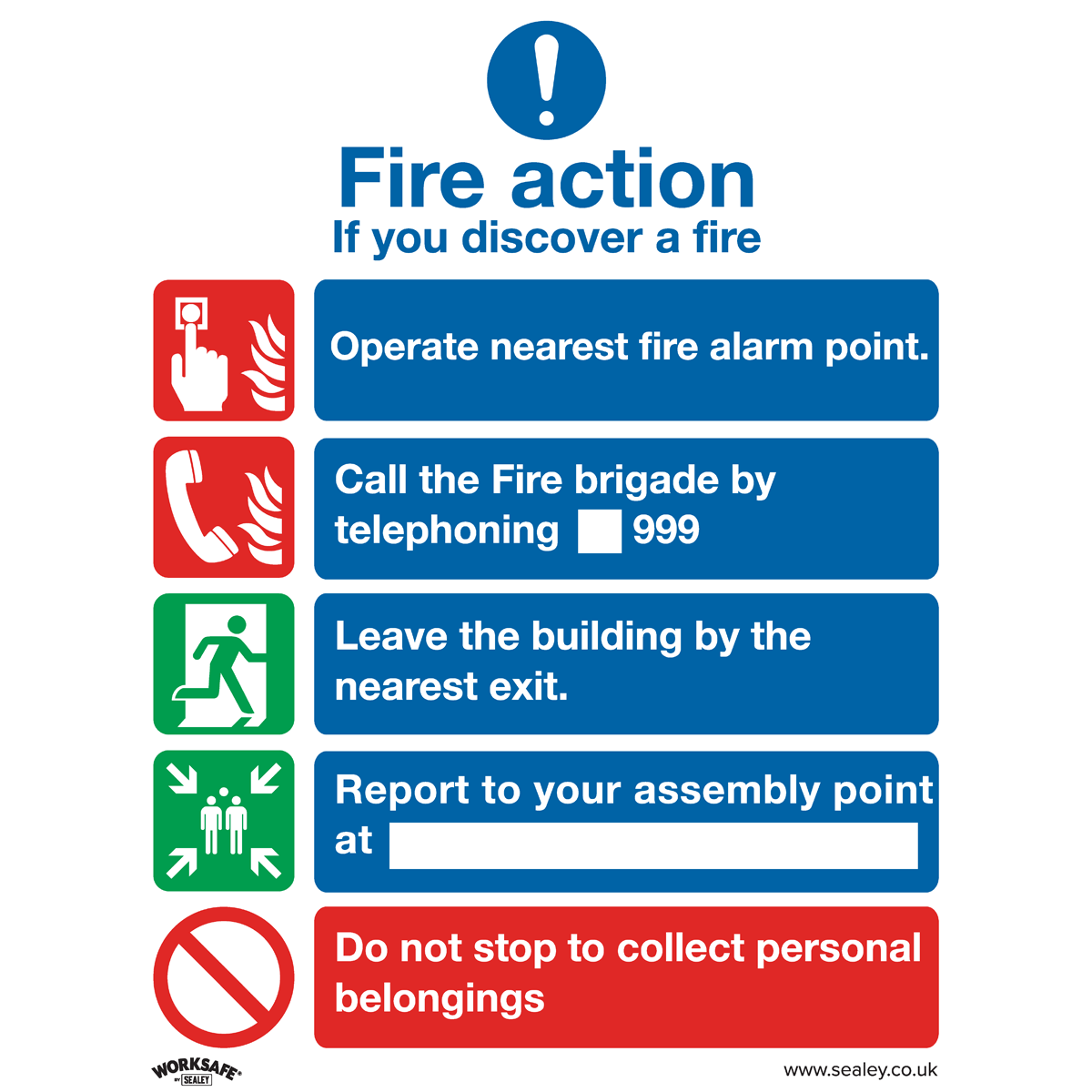 Worksafe® Fire Action Without Lift Safety Sign - Self-Adhesi