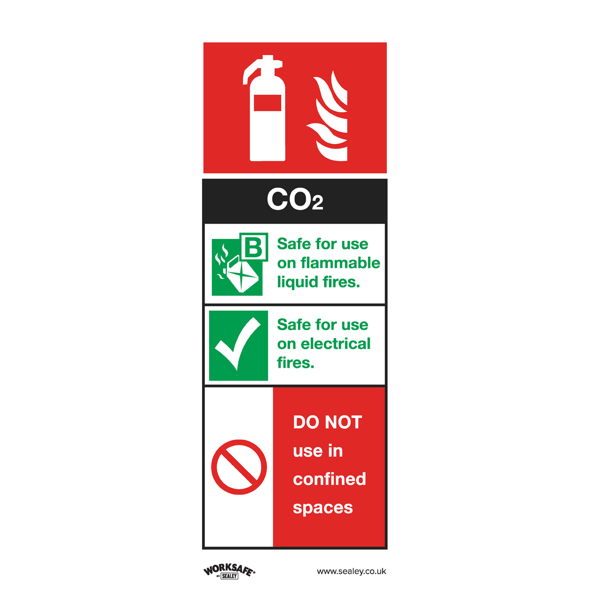 Worksafe® CO2 Fire Extinguisher Safety Sign, Self-Adhesive V