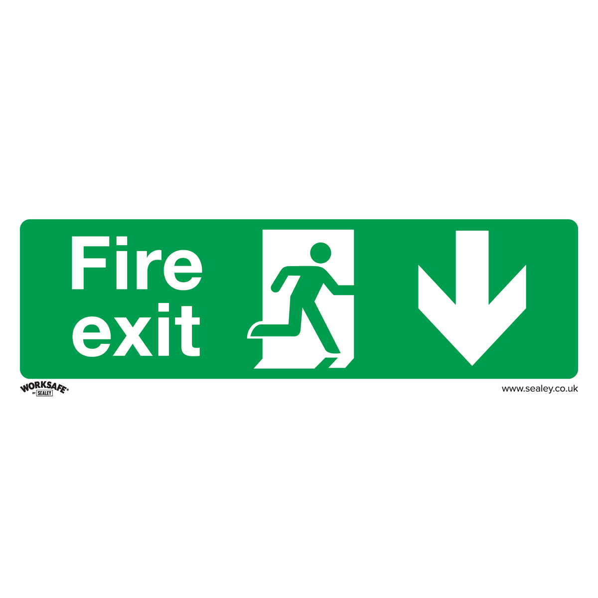 Worksafe® Fire Exit (Down) Safety Sign, Rigid Plastic - Pack