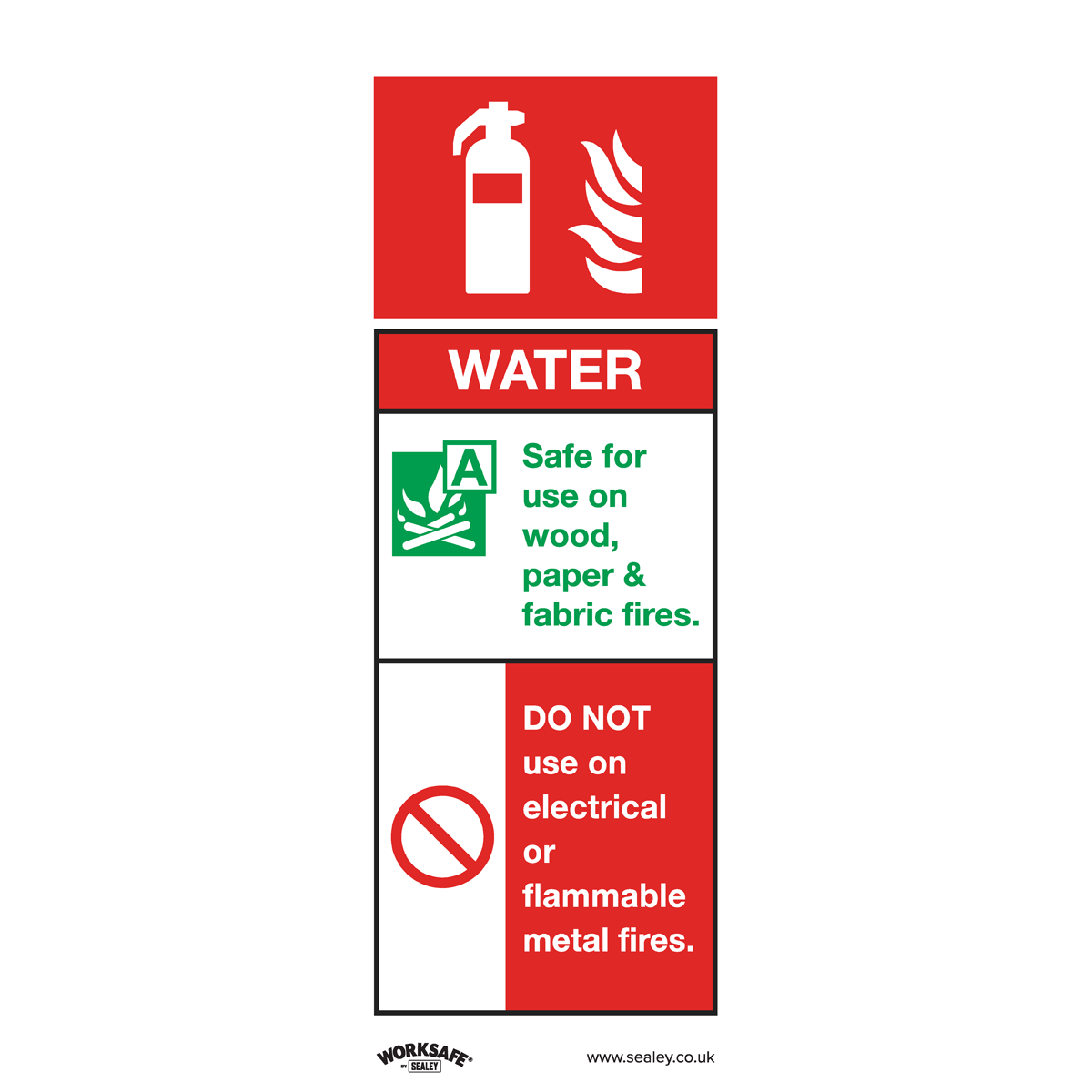 Worksafe® Water Fire Extinguisher Safety Sign - Self-Adhesiv