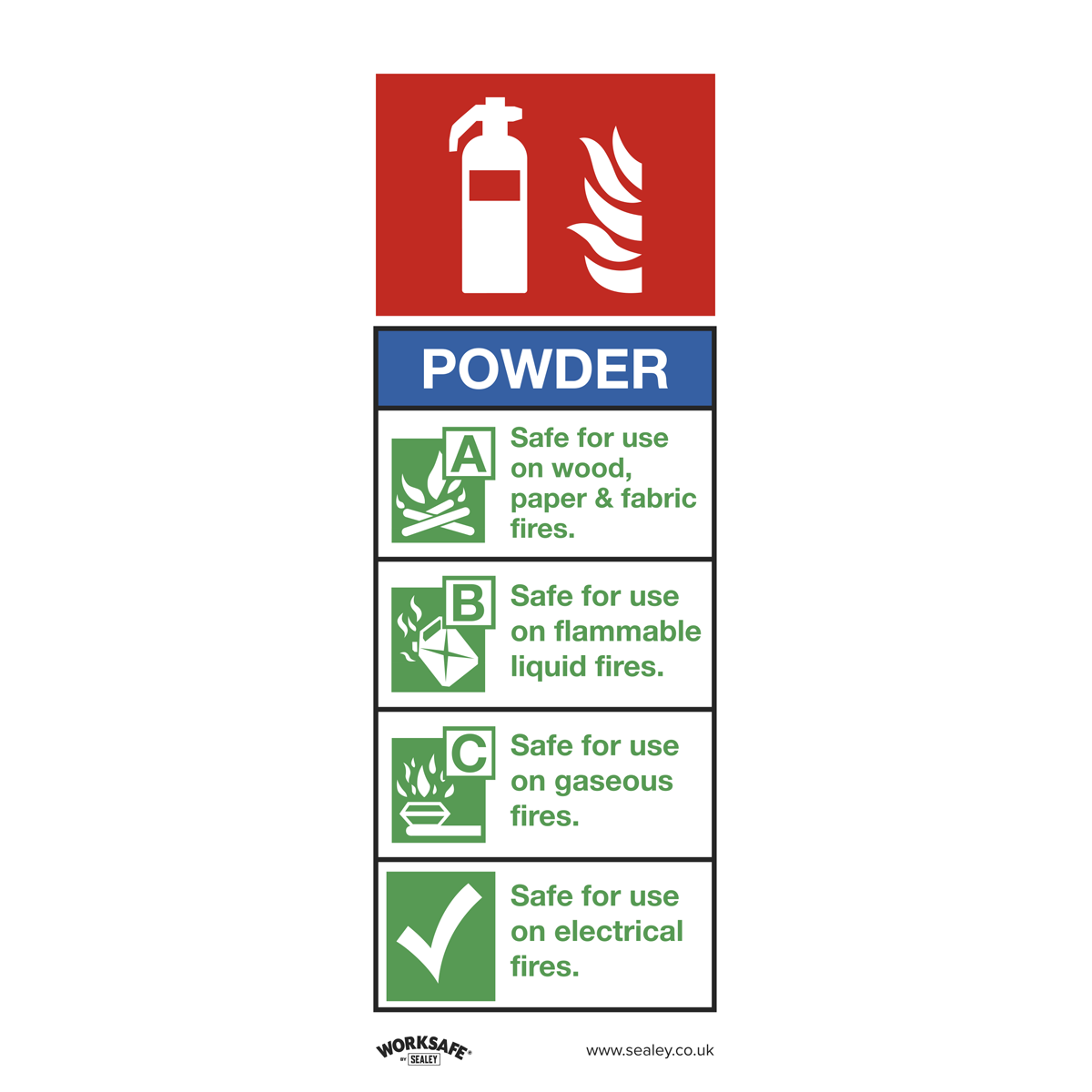 Worksafe® Powder Fire Extinguisher Safety Sign - Rigid Plast