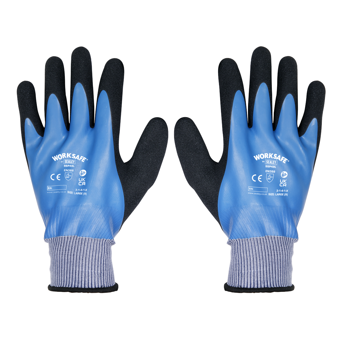 Worksafe® Waterproof Latex Gloves, Large - Pack of 6 Pairs