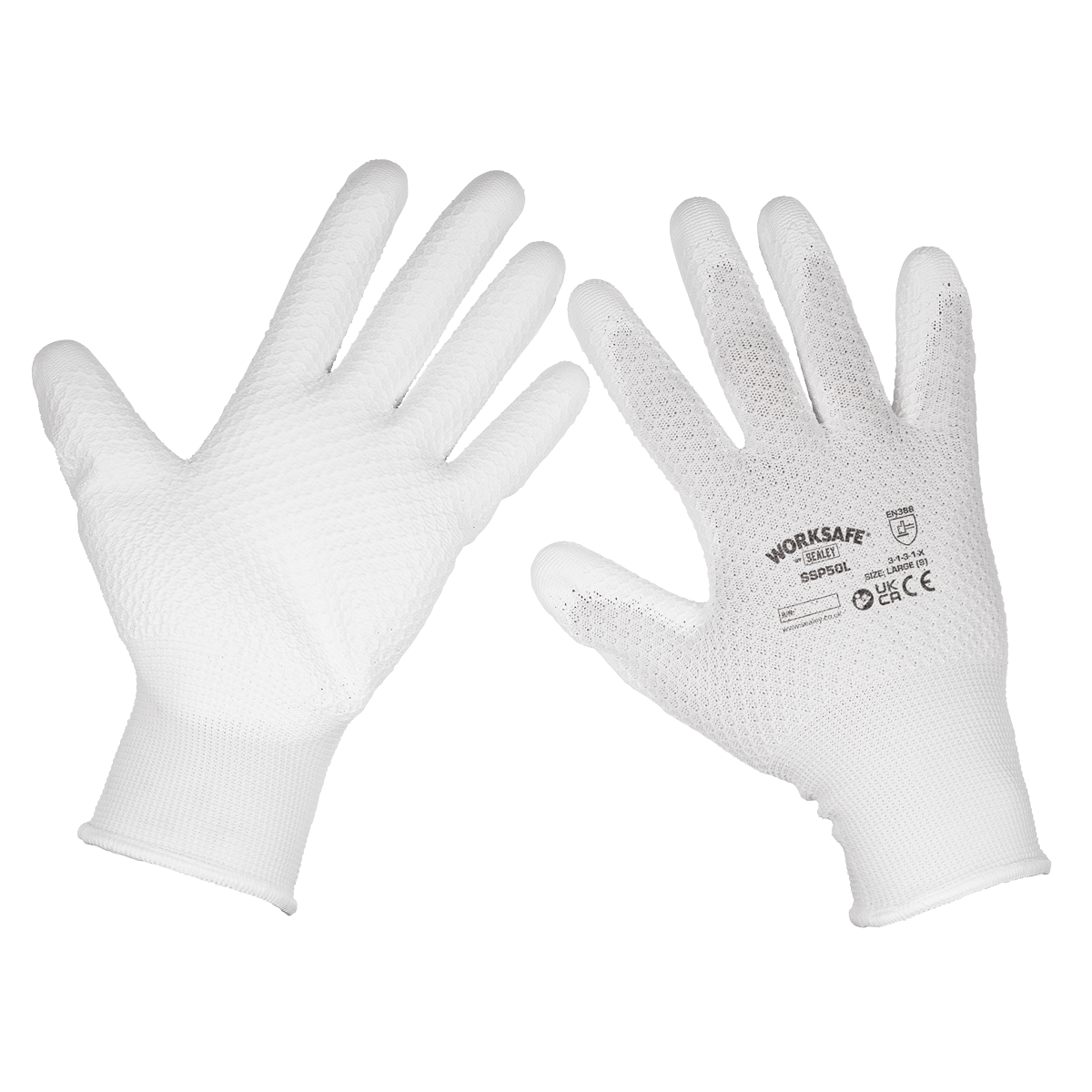 Worksafe® White Precision Grip Gloves, Large - Box of 120 Pairs