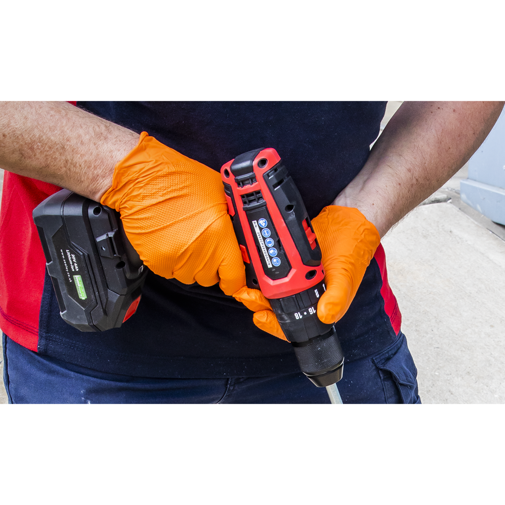 Diamond Grip Extra-Thick Nitrile Powder-Free Gloves, Orange,