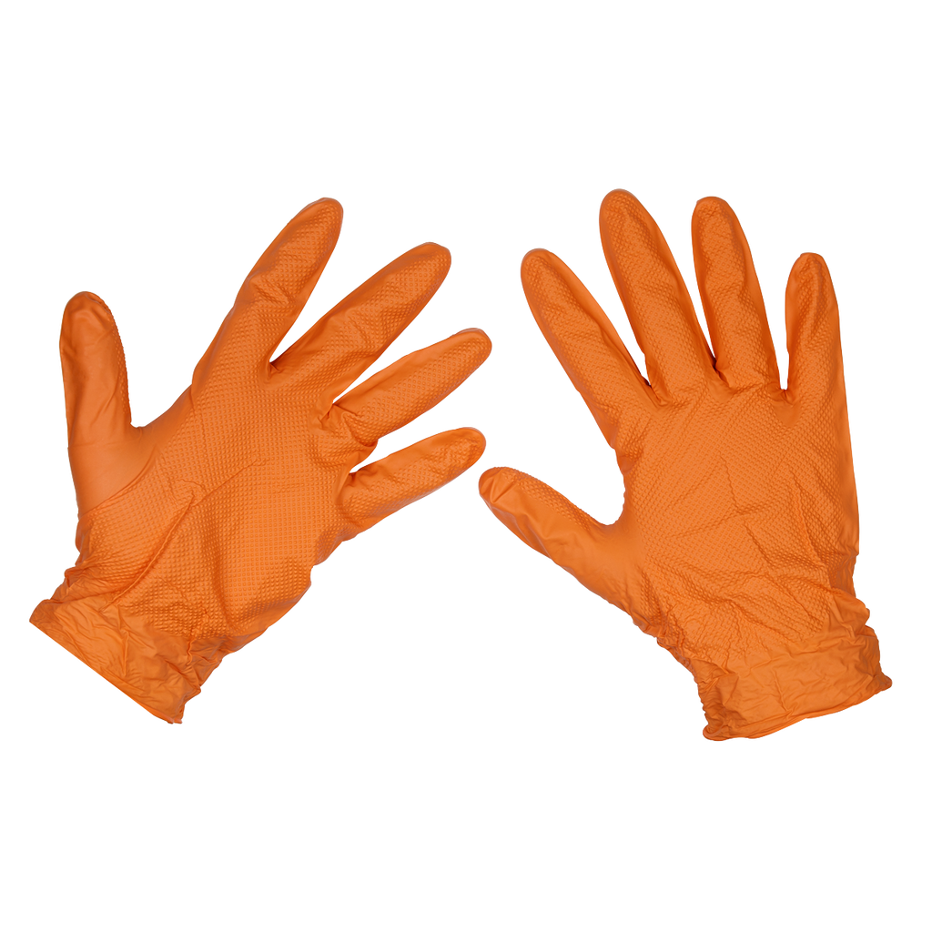 Diamond Grip Extra-Thick Nitrile Powder-Free Gloves, Orange,