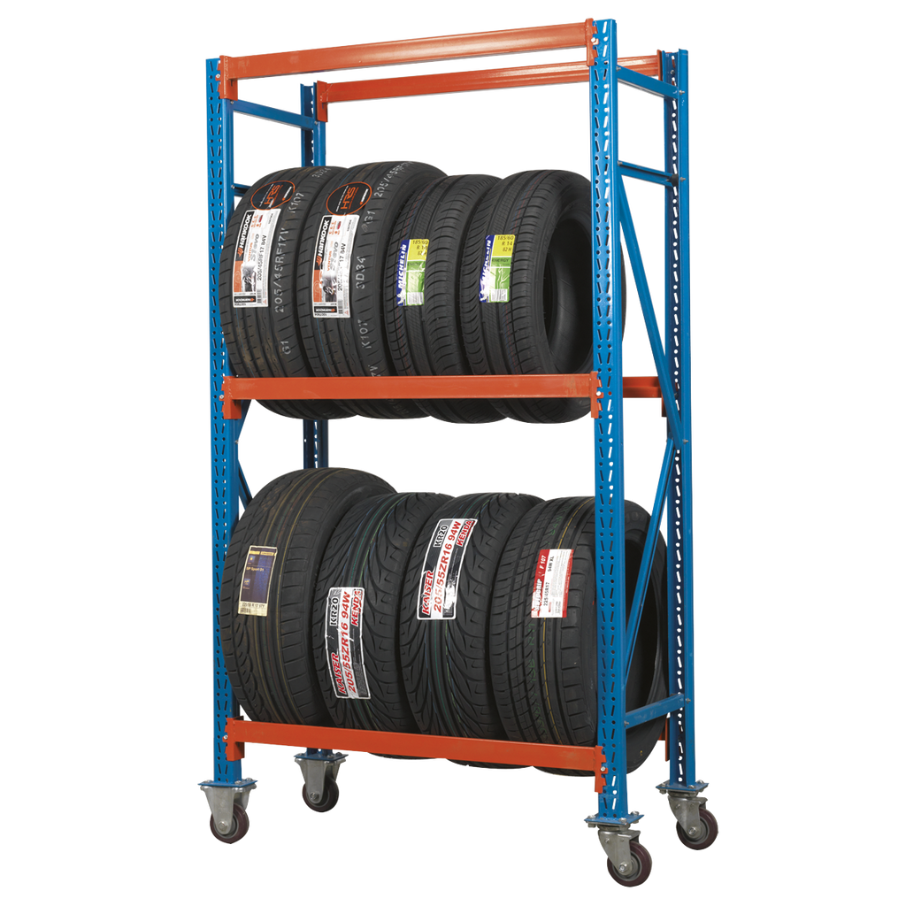 2-Level Mobile Tyre Rack 200kg Capacity Per Level