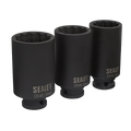 Impact Hub Nut Socket Set 1/2"Sq Drive 12-Point 3pc