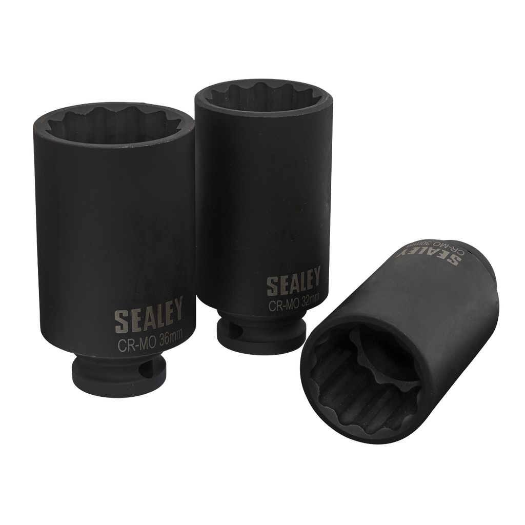 Impact Hub Nut Socket Set 1/2"Sq Drive 12-Point 3pc