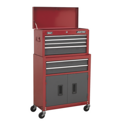 Sealey AP2200BB American Pro 6 Drawer Top Tool Chest & Roller Tool Cabinet Storage Box Combination with Ball Bearing Slides Red Grey