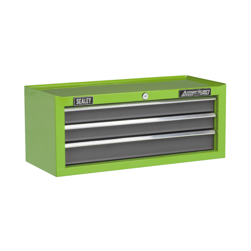 Sealey AP22309BBHV American Pro 3 Drawer Middle Add On Tool Chest Storage Box with Ball Bearing Slides Green Grey