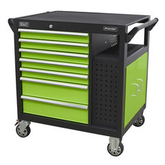 Sealey AP36MWS 7 Drawer Mobile Steel Tool Storage Box Workstation with Cupboard and Ball-Bearing Slides Green