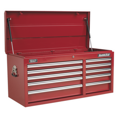 Sealey AP41110 Superline Pro 10 Drawer Top Tool Chest Storage Box with Ball Bearing Slides Red