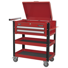 Sealey AP760M Superline Pro Heavy Duty 2 Drawer Mobile Tool and Part Storage Trolley with Lockable Top Red