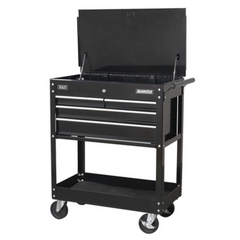 Sealey AP850MB Superline Pro Heavy Duty 4 Drawer Mobile Tool and Part Storage Trolley with Lockable Top Black