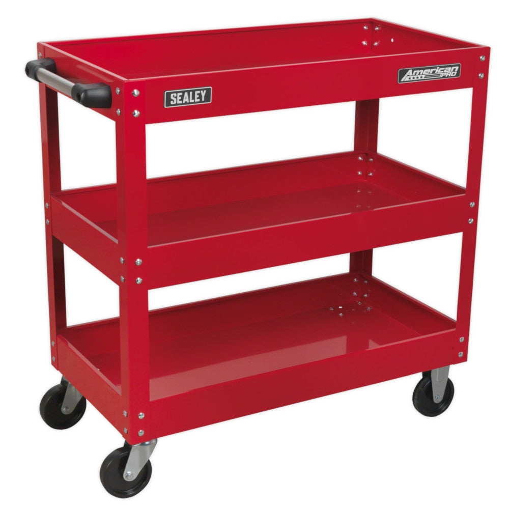 Sealey CX108 Heavy Duty 3 Level Workshop Garage Parts Trolley Cart 150kg Red