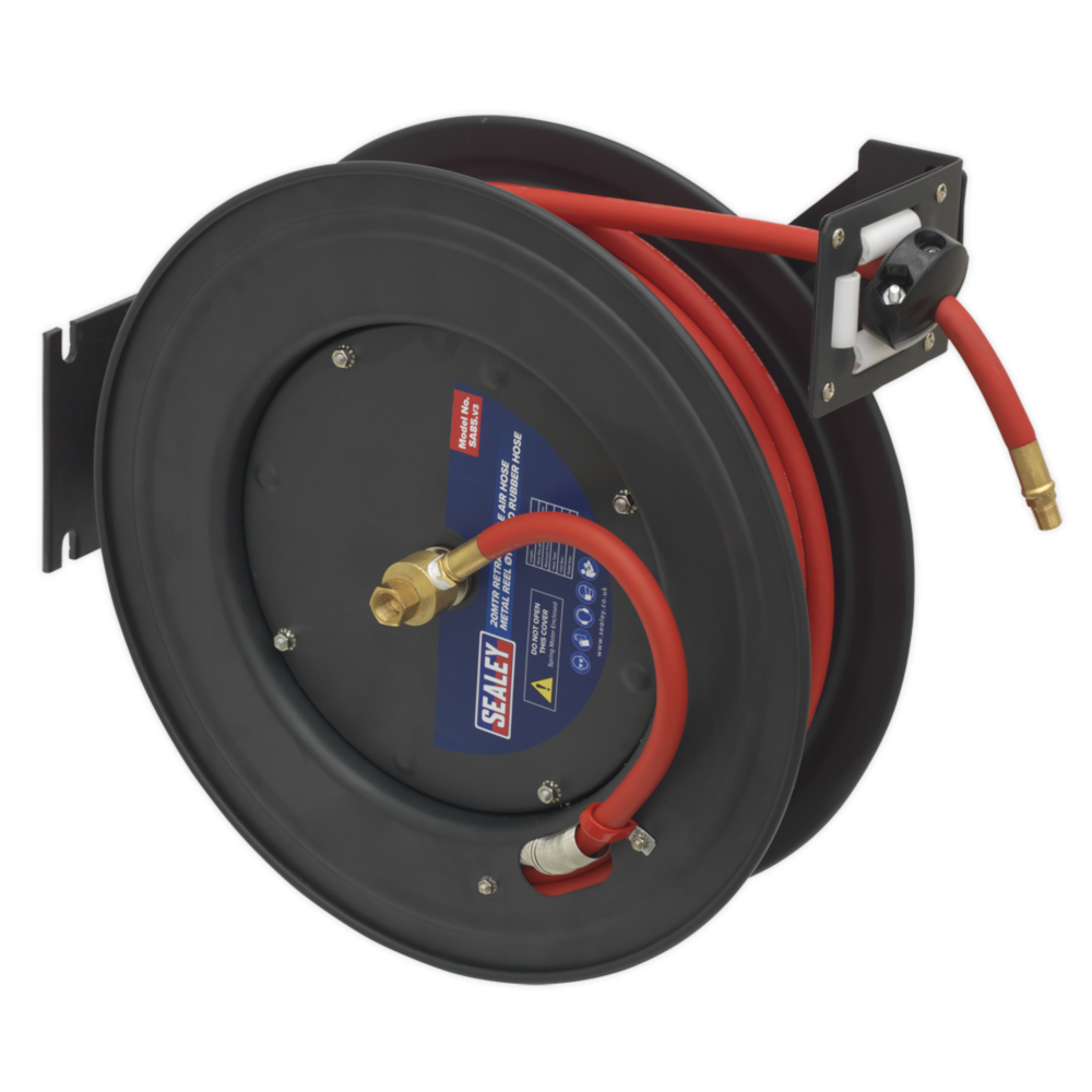 Sealey SA85 Retractable Air Tool Rubber Hose Metal Reel 10mm 20 Metre 1/4" BSP