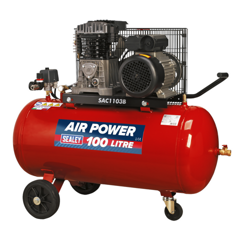 Sealey 100L Belt Drive Air Compressor 3hp with Cast Cylinders - B