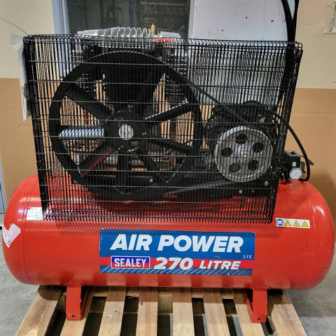 Sealey 270L Belt Drive Air Compressor 10hp with Cast Cylinders - D