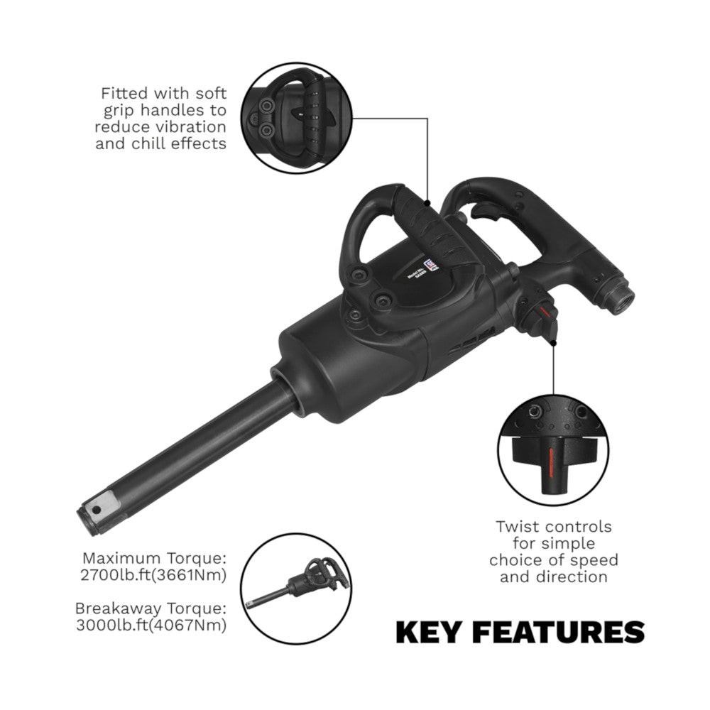 Sealey SA686 1" Sq Drive Air Impact Wrench 4067Nm 3000lb.ft 1/2"BSP