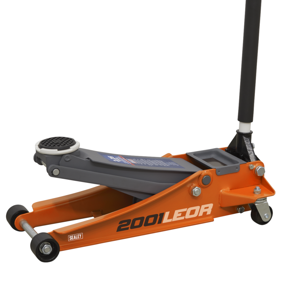 Sealey 2001LEOR 2.25 Tonne Low Entry Profile Garage Workshop Trolley Jack with Rocket Lift Orange