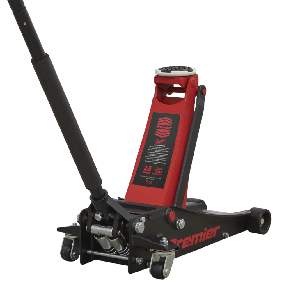 Sealey 2500LE 2.5 Tonne Low Entry Profile Garage Workshop Trolley Jack with Rocket Lift Red Black