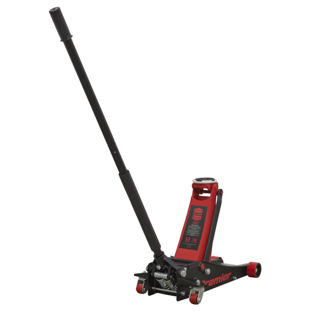 Sealey 2501LE 2.5 Tonne Low Entry Profile Garage Workshop Trolley Jack with Rocket Lift Red Black