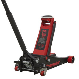 Sealey 2501LE 2.5 Tonne Low Entry Profile Garage Workshop Trolley Jack with Rocket Lift Red Black