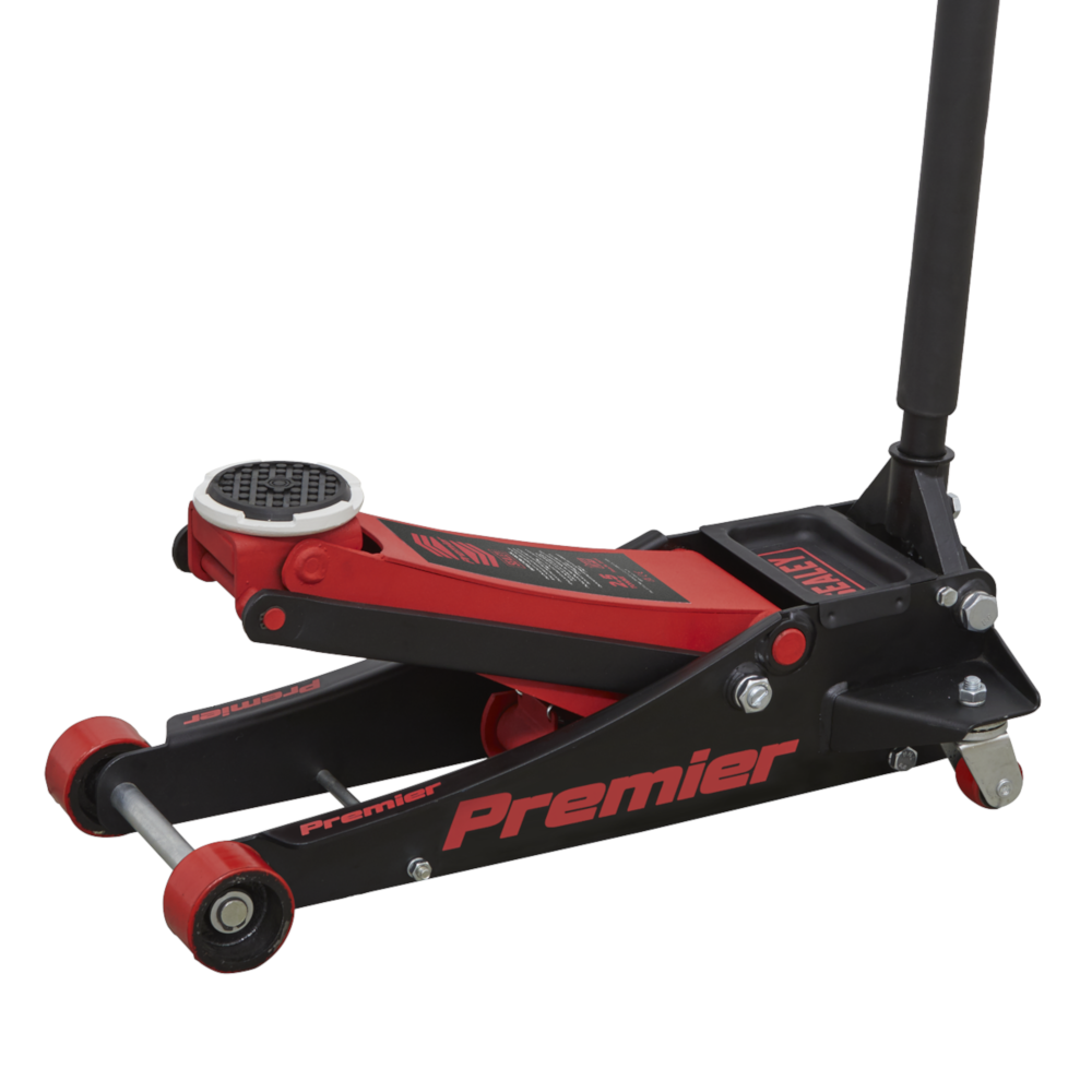 Sealey 2501LE 2.5 Tonne Low Entry Profile Garage Workshop Trolley Jack with Rocket Lift Red Black