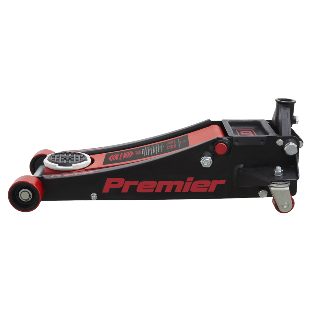 Sealey 2501LE 2.5 Tonne Low Entry Profile Garage Workshop Trolley Jack with Rocket Lift Red Black