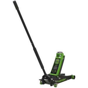 Sealey 3040AG 3 Tonne Low Entry Profile Garage Workshop Vehicle Lifting Trolley Jack with Rocket Lift Green