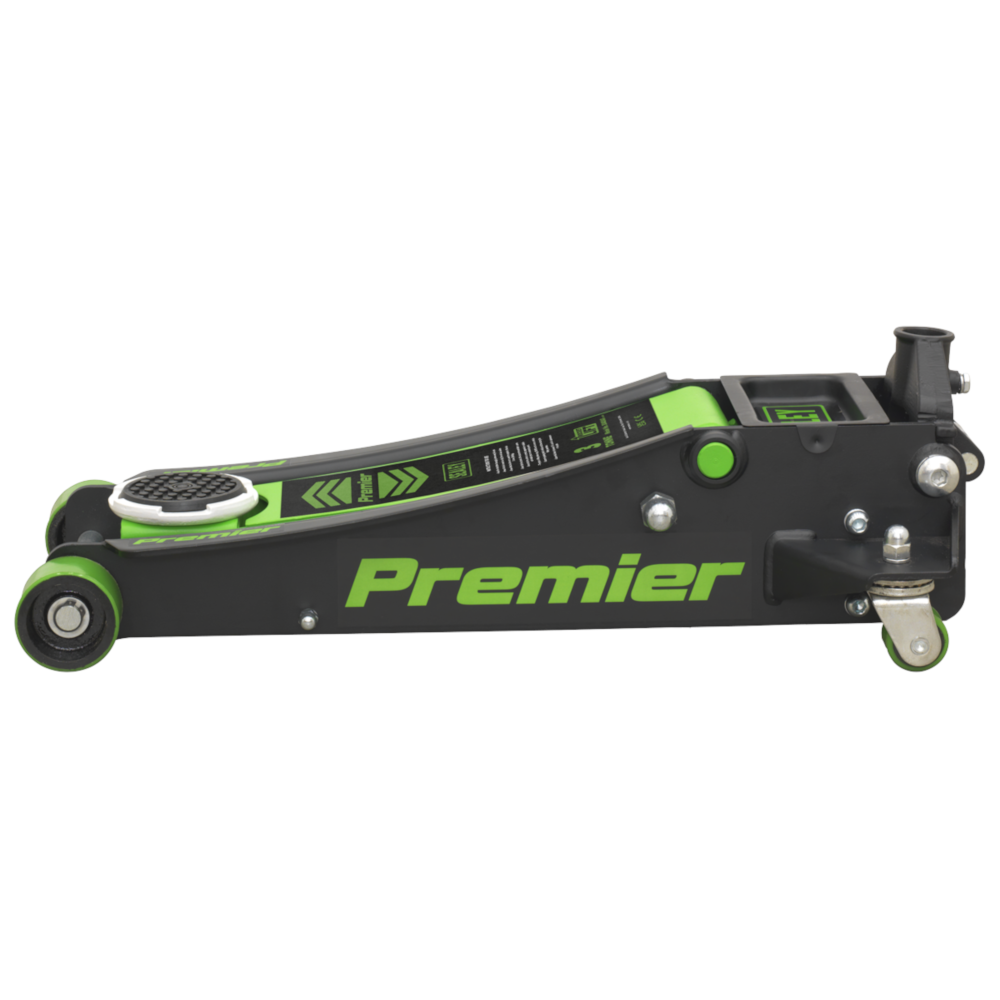 Sealey 3040AG 3 Tonne Low Entry Profile Garage Workshop Vehicle Lifting Trolley Jack with Rocket Lift Green