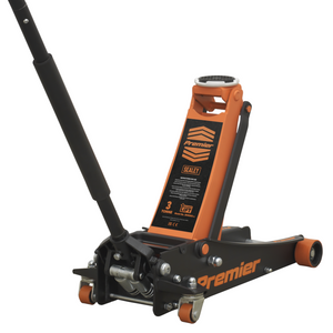 Sealey 3040AO 3 Tonne Low Entry Profile Garage Workshop Vehicle Lifting Trolley Jack with Rocket Lift Orange