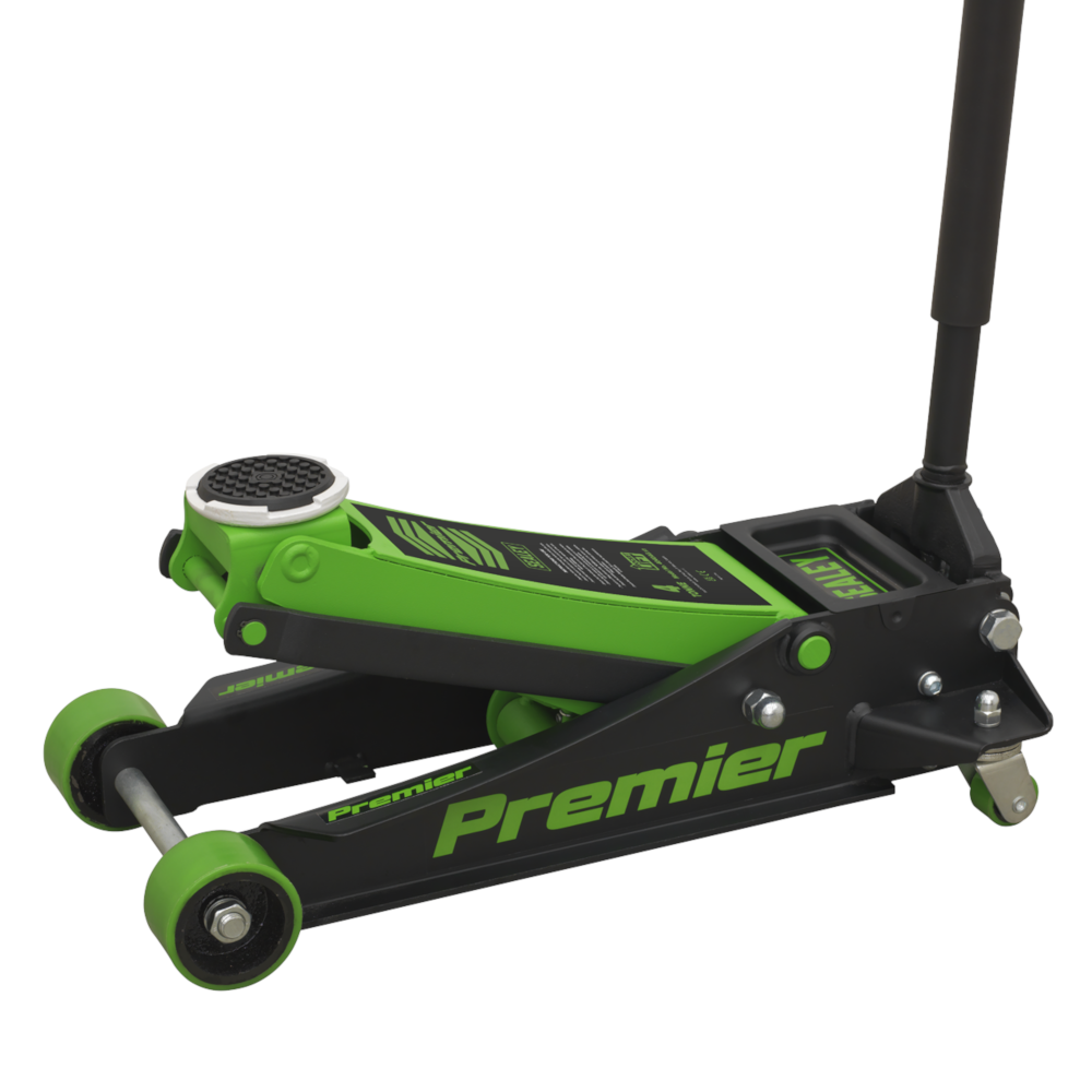 Sealey 4040AG 4 Tonne Low Entry Profile Garage Workshop Vehicle Lifting Trolley Jack with Super Rocket Lift Green