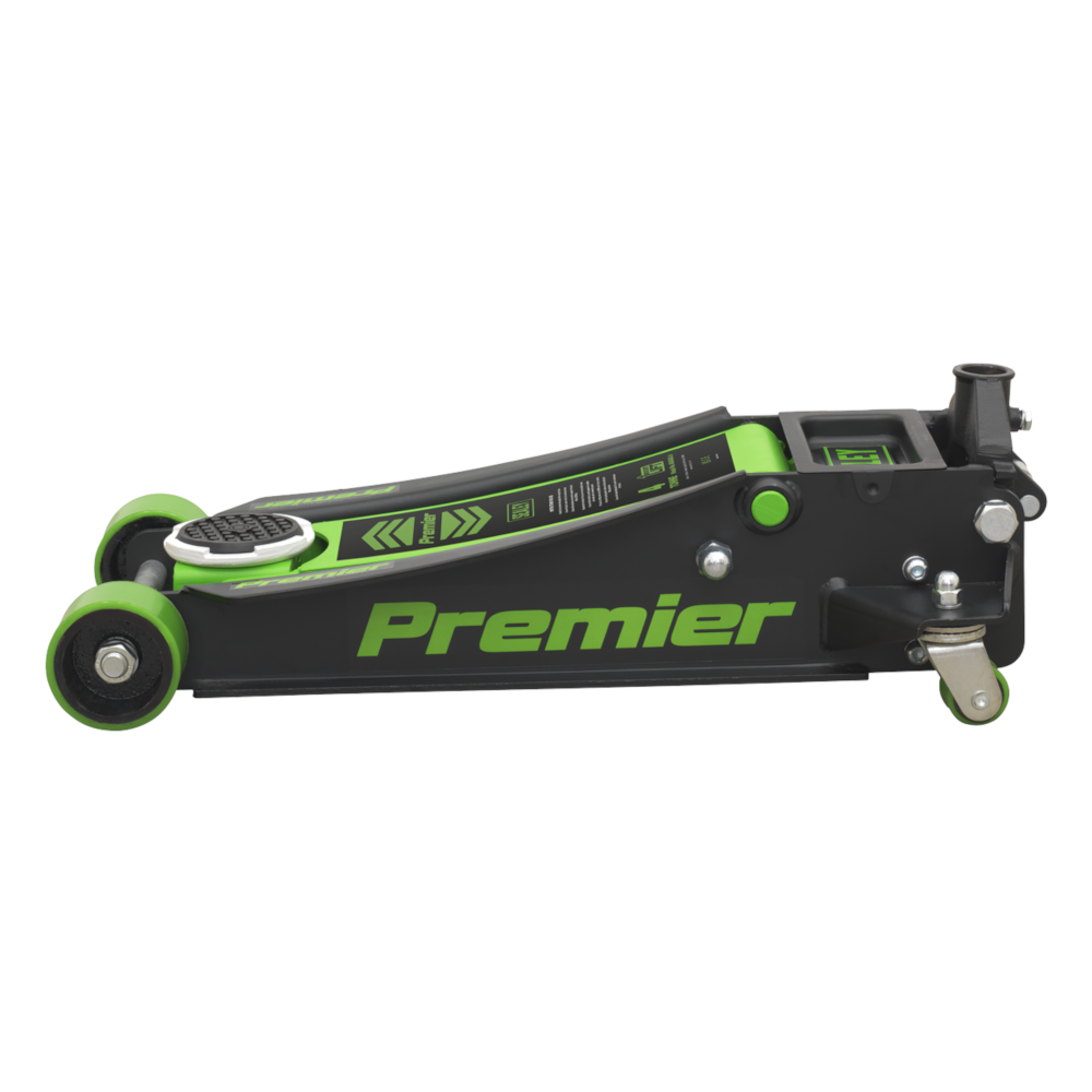 Sealey 4040AG 4 Tonne Low Entry Profile Garage Workshop Vehicle Lifting Trolley Jack with Super Rocket Lift Green