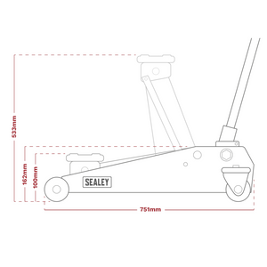 Sealey 4040A 4 Tonne Low Entry Profile Trolley Jack Garage Workshop Vehicle Lifting with Rocket Lift Dimensions