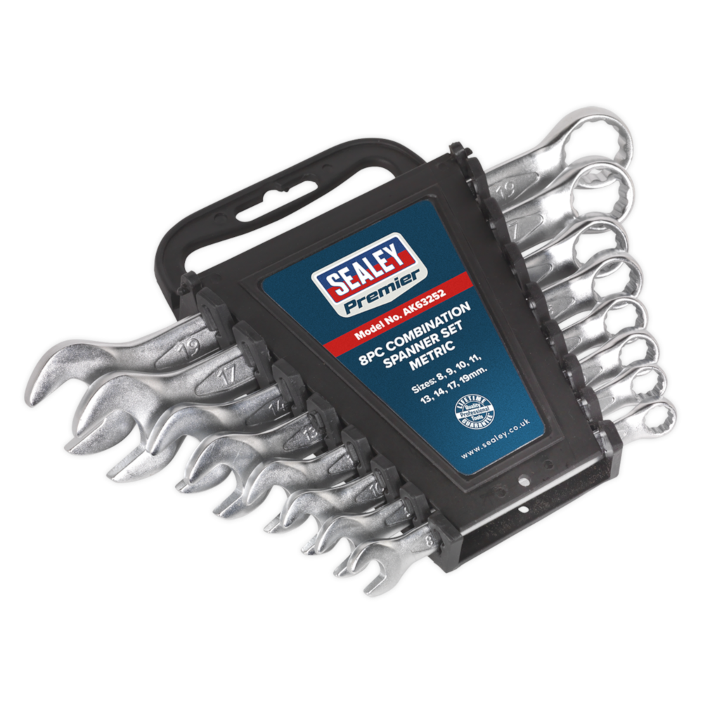 Sealey AK63252 Premier 8 Piece Chrome Vanadium Steel Combination WallDrive® Wrench Spanner Tool Set