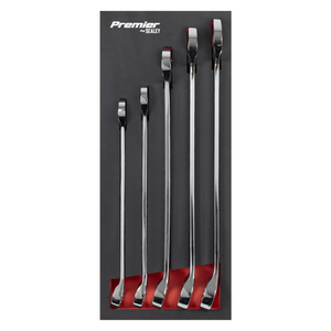 Sealey AK6329 Premier 5 Piece Chrome Vanadium Steel Jumbo Combination Wrench Spanner Tool Set