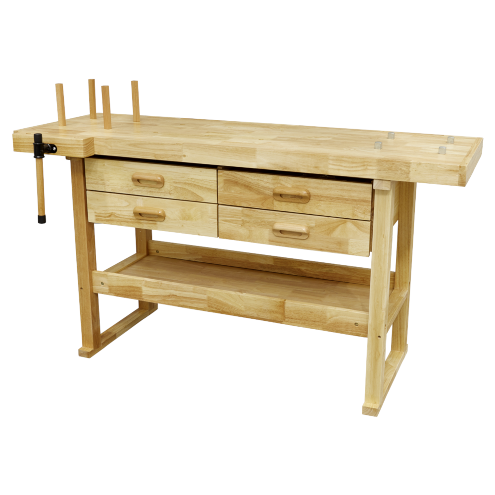 Sealey AP1640 Woodworking Carpentry Workshop Rubber Wood Work Bench with 4 Drawers 1520mm