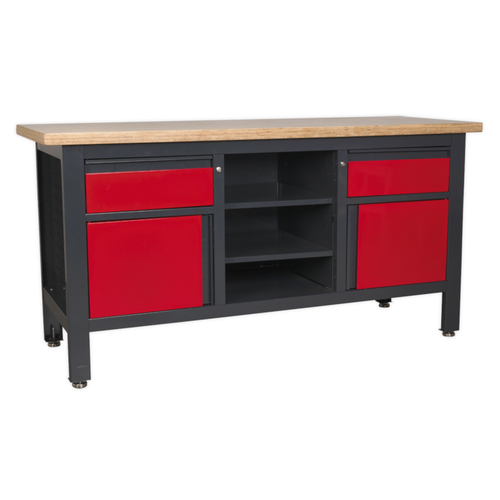 Sealey AP1905A 2 Drawer, 2 Cupboard Heavy Duty Steel Workshop Metal Work Bench 1690mm