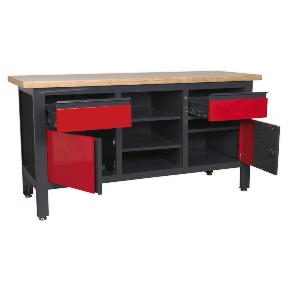 Sealey AP1905A 2 Drawer, 2 Cupboard Heavy Duty Steel Workshop Metal Work Bench 1690mm