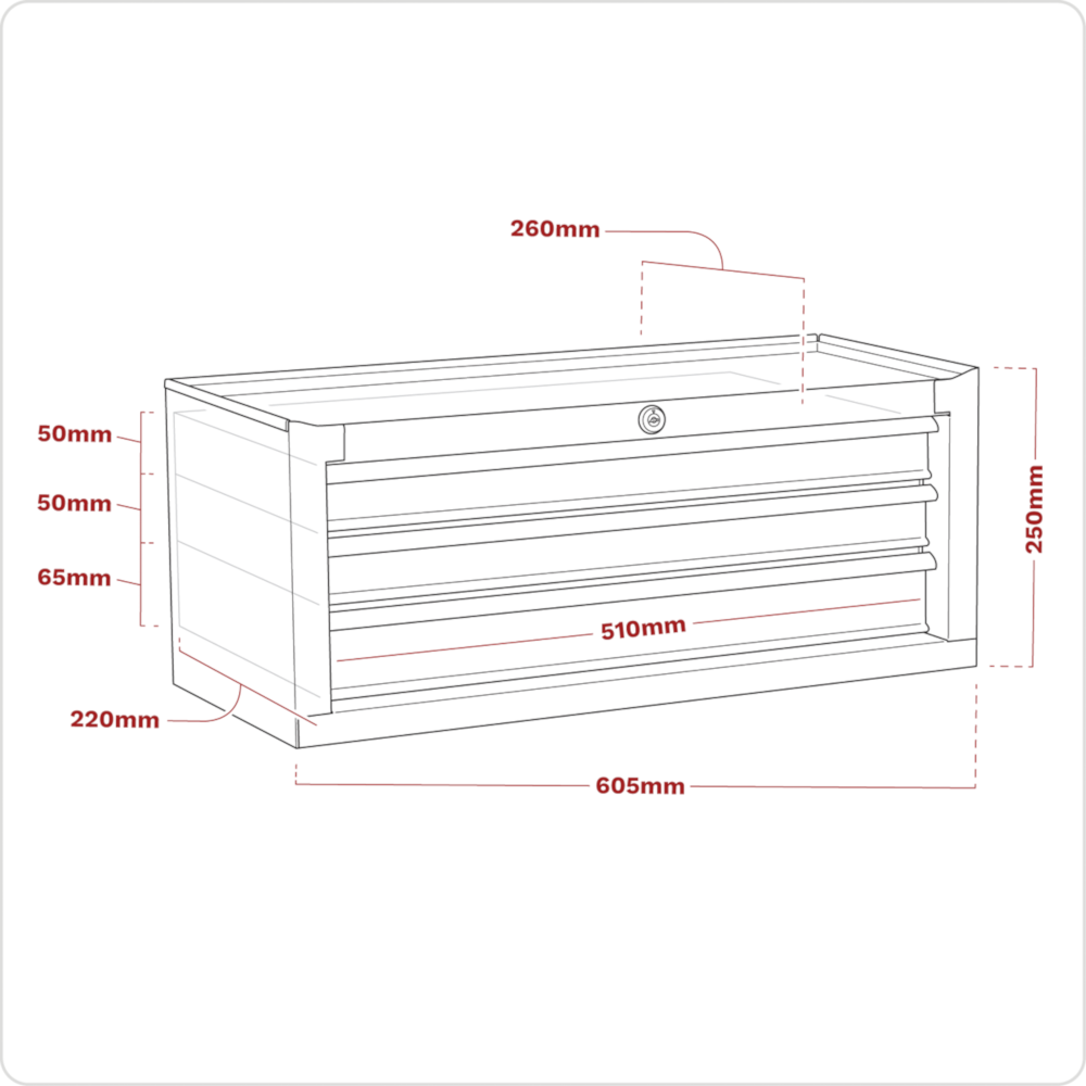 Sealey AP223 American Pro 3 Drawer Middle Add On Tool Chest Storage Box with Ball Bearing Slides Red