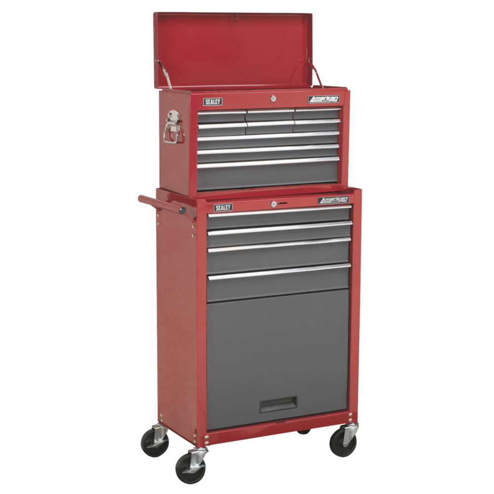 Sealey AP22513BB American Pro 13 Drawer Top Chest and Roller Cabinet Tool Storage Box Combination with Ball Bearing Slides Red Grey