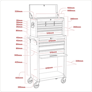 Sealey AP22513BB American Pro 13 Drawer Top Chest and Roller Cabinet Tool Storage Box Combination with Ball Bearing Slides Red Grey