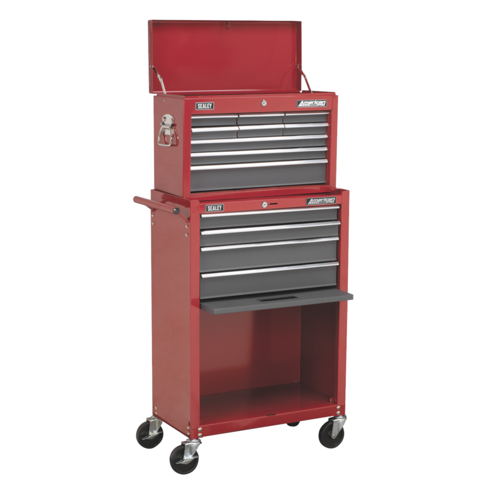 Sealey AP22513BB American Pro 13 Drawer Top Chest and Roller Cabinet Tool Storage Box Combination with Ball Bearing Slides Red Grey